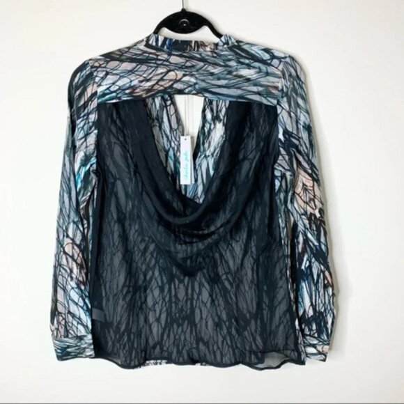 Anthropologie Charlie Jade Blouse Silk Pattern Open Back cut out long sleeve S - Picture 14 of 14